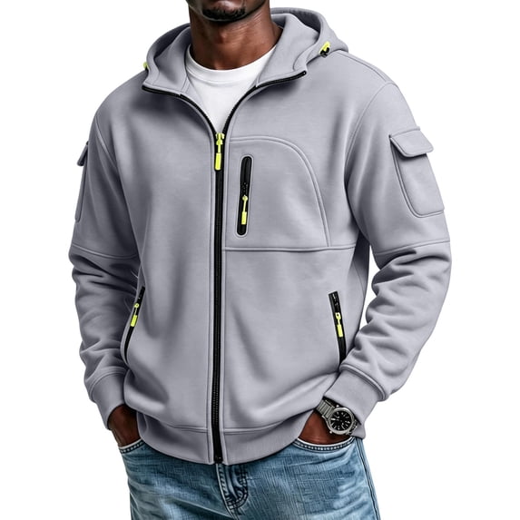 Lumtrix Mens Full Zip Hoodie Oversized Lightweight Fleece Hooded Sweatshirt Novelty Loose Fit Holiday Workout, Vintage Jackets Gray 3XL