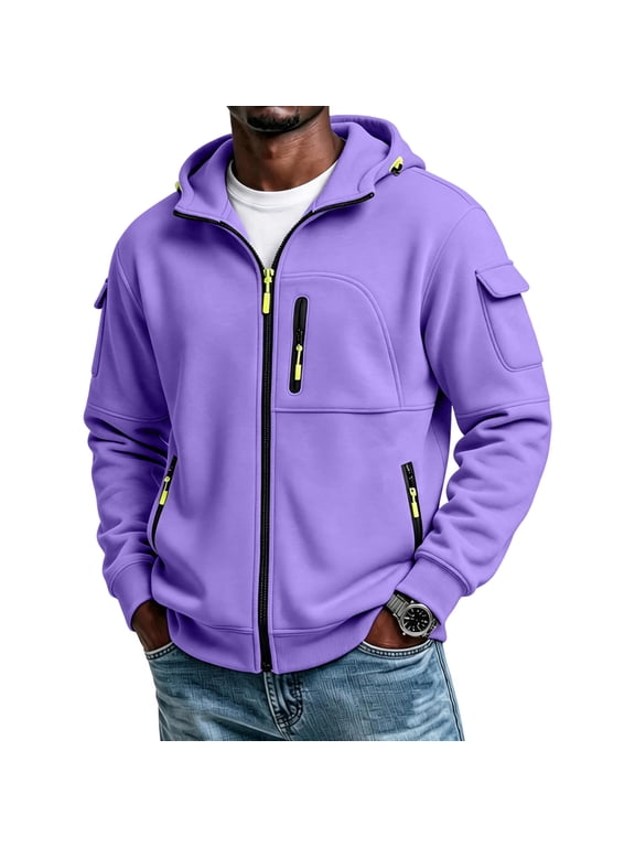 Mens Full Zip Hoodie Oversized Lightweight Fleece Hooded Sweatshirt Novelty Loose Fit Holiday Workout, Vintage Jackets Purple S