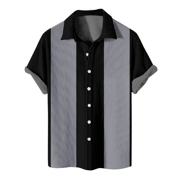 Lumtrix Mens Funky Hawaiian Bowling Shirts Holiday Theme Shirt Button Down Shirts Big and Tall Guayabera Camp Shirt Black L