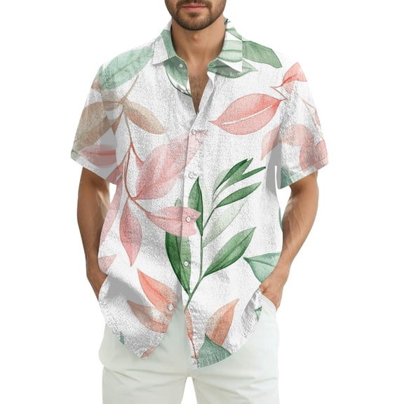 Lumtrix Mens Hawaiian Shirt Button Down Short Sleeve Beach Shirts Floral Tropical Print 2025 Summer Tshirt Lapel Collared Tops Light pink 3XL