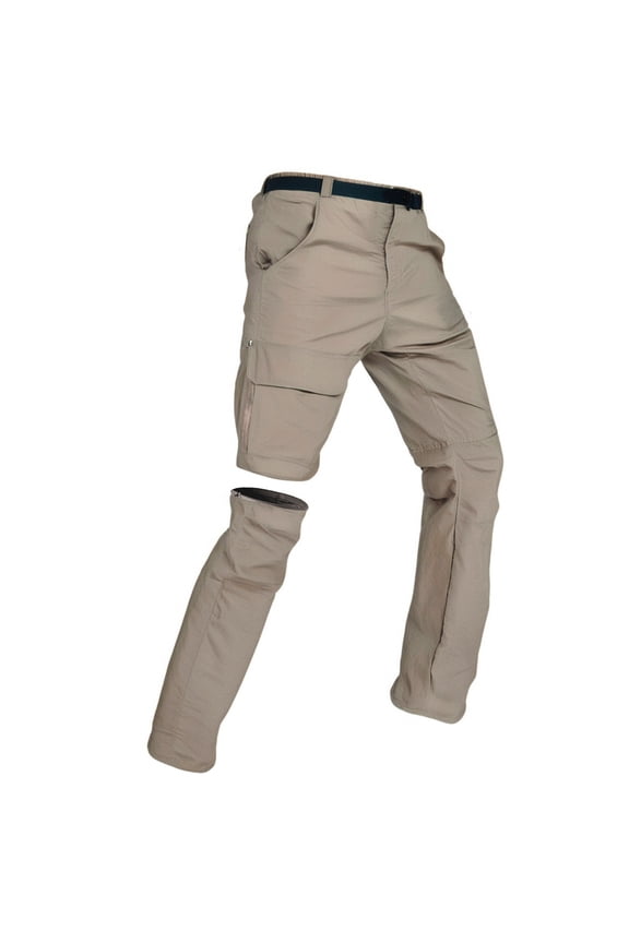 Mens Hiking Pants Stretch Convertible Tactical Cargo Pants Lightweight Quick Dry Outdoor Zip Off Pants With Pockets Khaki 2XL