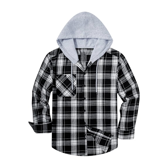 Lumtrix Mens Hooded Flannel Shirts Lightweight Long Sleeve Hoodie Shirt Casual Plaid Button Down Jackets with Pocket White 3XL