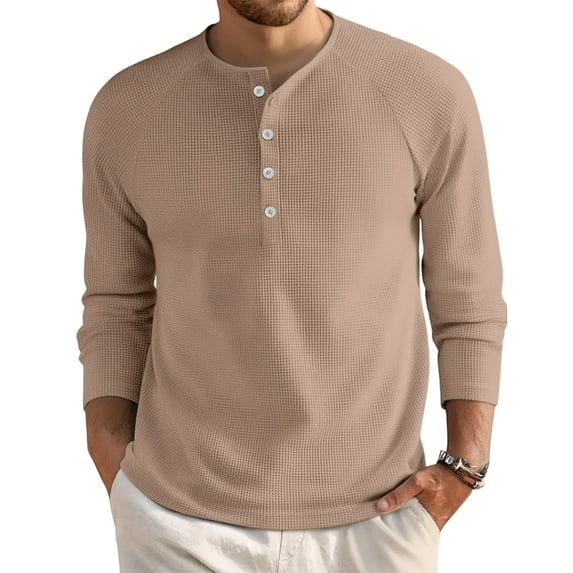 Lumtrix Mens Long Sleeve Henley Shirts Waffle T-Shirt Big and Tall Crewneck Sweater Knitted Pullover Button Down Shirt Complexion L