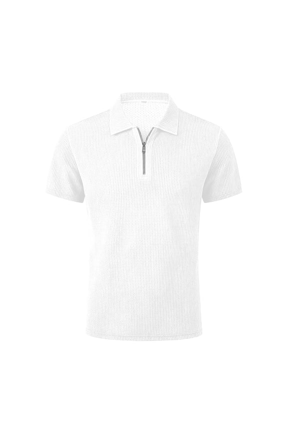 Mens Polo Shirts Collared Half Zip Short Sleeve Pullover Comfortable Textured Golf Work Summer T-Shirts White L