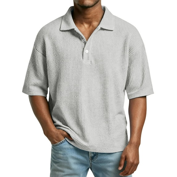 Lumtrix Mens Polo Shirts Short Sleeve Waffle Knit Casual Collared Pullover Workout Button Down Big And Tall Tops Light Gray 4XL