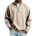 thumbnail image 1 of Lumtrix Mens Quarter Zip Pullover Lightweight Sweatshirt Waffle Mock Neck Casual Long Sleeve Top Khaki 2XL, 1 of 6