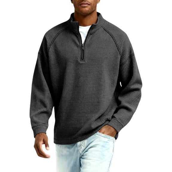 Lumtrix Mens Quarter Zip Pullover Long Sleeve Waffle Shirt Men Mock Neck Sweatshirt Casual Winter Clothing Black XL