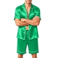 thumbnail image 1 of Lumtrix Mens Satin Silk Pajamas Sets Short Sleeve Button-Down Sleepwear Two Piece Loungewear with Pockets Green L, 1 of 6