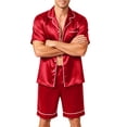 thumbnail image 1 of Lumtrix Mens Satin Silk Pajamas Sets Short Sleeve Button-Down Sleepwear Two Piece Loungewear with Pockets Red L, 1 of 6