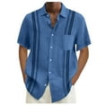 thumbnail image 1 of Lumtrix Mens Shirt Guayabera Cuban Short Sleeve Button Down Summer Beach Hippie Shirts Blue L, 1 of 5