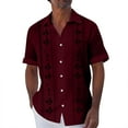 thumbnail image 1 of Lumtrix Mens Short Sleeve Cuban Camp Guayabera Shirt Hippie Summer Beach Button Down Shirts Wine 2XL, 1 of 4