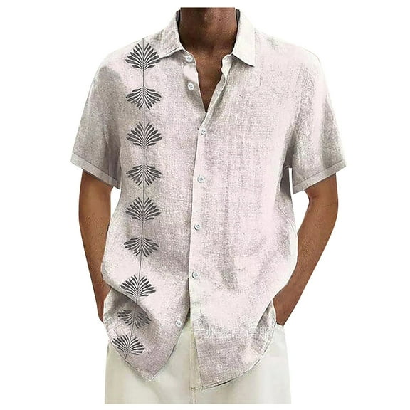 Lumtrix Mens Short Sleeve Cuban Camp Guayabera Shirt Linen Cotton Summer Hippie Beach Button Down Shirts White 2XL