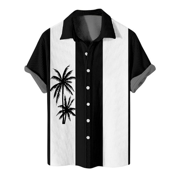 Lumtrix Mens Short Sleeve Guayabera Shirts Waffle Knit Button Down Mexican Embroidered Cuban Shirt Summer Beach Tops Black M