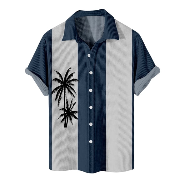 Lumtrix Mens Short Sleeve Guayabera Shirts Waffle Knit Button Down Mexican Embroidered Cuban Shirt Summer Beach Tops Dark Blue XL