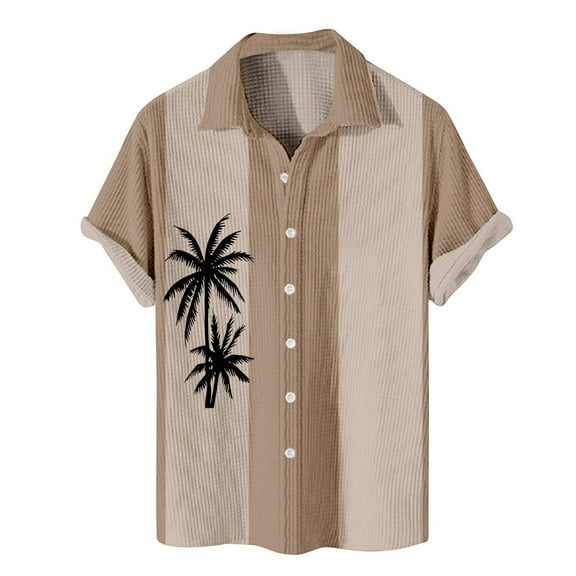 Lumtrix Mens Short Sleeve Guayabera Shirts Waffle Knit Button Down Mexican Embroidered Cuban Shirt Summer Beach Tops Khaki L