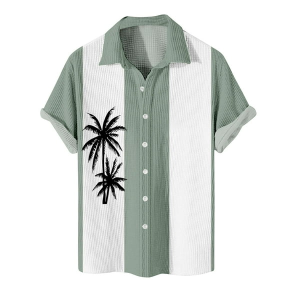 Lumtrix Mens Short Sleeve Guayabera Shirts Waffle Knit Button Down Mexican Embroidered Cuban Shirt Summer Beach Tops Mint Green L