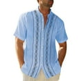 thumbnail image 1 of Lumtrix Mens Summer Striped Cuban Guayabera Shirts Button Down Short Sleeve Vintage Beach Hawaiian Shirts Sky Blue 5XL, 1 of 5