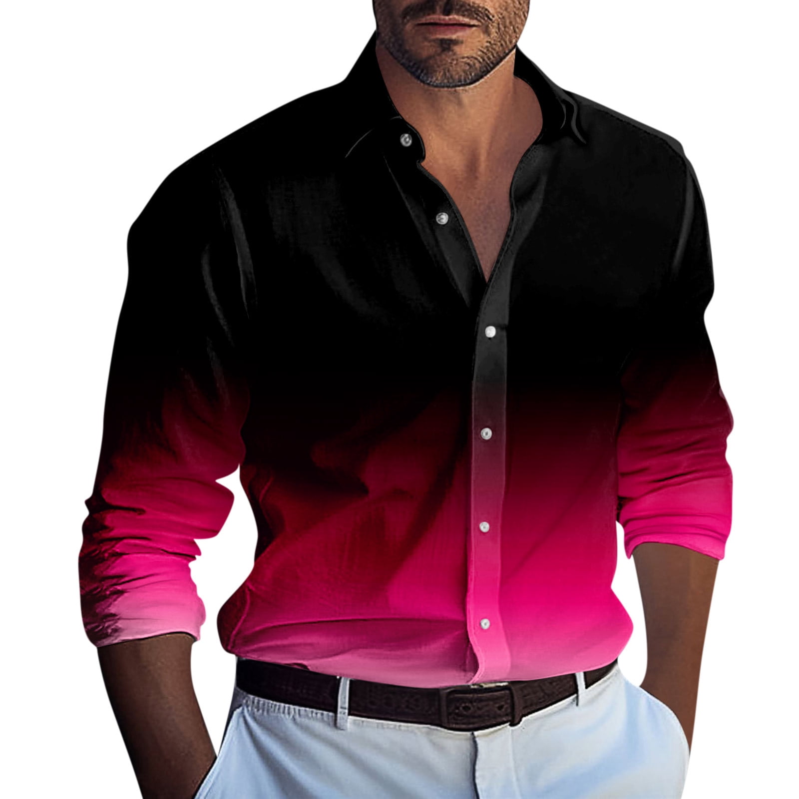 Lumtrix Mens Tie Dye Shirt Long Sleeve Dress Shirt Work Casual Slim-Fit  Formal Dress Shirt Business Casual Button Down Shirts Hot Pink 3XL
