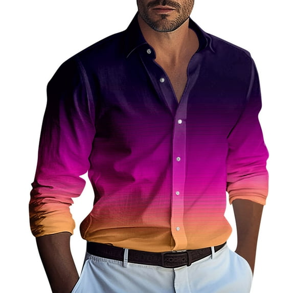 Lumtrix Mens Tie Dye Shirt Long Sleeve Dress Shirt Work Casual Slim-Fit Formal Dress Shirt Business Casual Button Down Shirts Purple 3XL