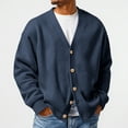 thumbnail image 1 of Lumtrix Mens Waffle Cardigan Sweater Long Sleeve V-Neck Knitted Sweaters Oversized Button Down Cardigan Navy L, 1 of 5