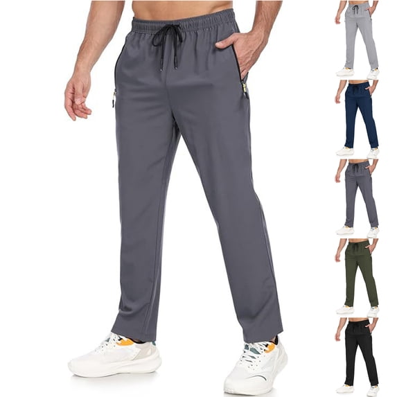 Lumtrix Mens Workout Pants Stretch Hiking Pants with Zipper Pockets Quick Dry Gym Casual Travel Pant Elastic Athletic Joggers Black L