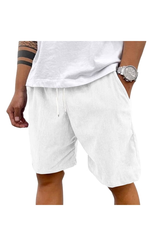 Mens Shorts Corduroy Elastic Waistban Big And Tall Cute Summer Clothes Cotton Funny Resort Wear White 2XL