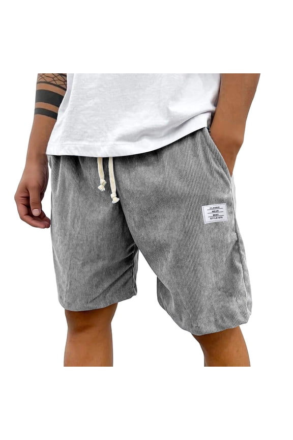 Mens Shorts Corduroy Elastic Waistban Lightweight Summer Beach Workout Cotton Funny Resort Wear Light Gray 4XL