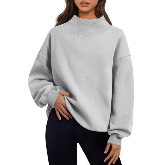 Lumtrix Mock Neck Sweatshirt Oversized For Women Turtleneck Cute Lightweight Pullover Long Sleeve Tops Fashion Clothes Casual Fall Winter Sweater Light Gray L