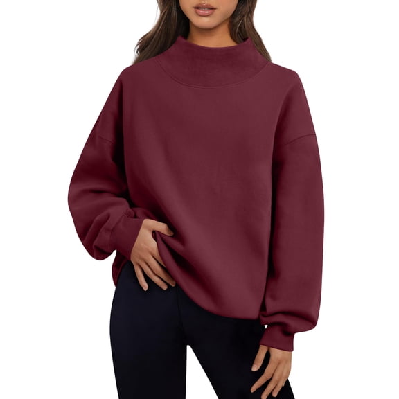 Lumtrix Mock Neck Sweatshirt Oversized For Women Turtleneck Cute Lightweight Pullover Long Sleeve Tops Fashion Clothes Casual Fall Winter Sweater Wine S
