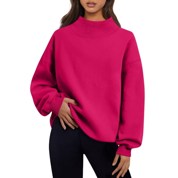 Lumtrix Mock Neck Sweatshirt Women Casual Turtleneck Oversized Long Sleeve Tops Pullover Sweatshirts No Hood Fall Clothes 2026 Hot Pink L