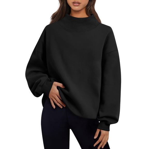 Lumtrix Mock Neck Sweatshirt Women Cute Oversized Sweatshirts Soft Pullover Sweaters Loose Fit No Hood Fashion Winter Clothes Fashion Long Sleeve Top Black S