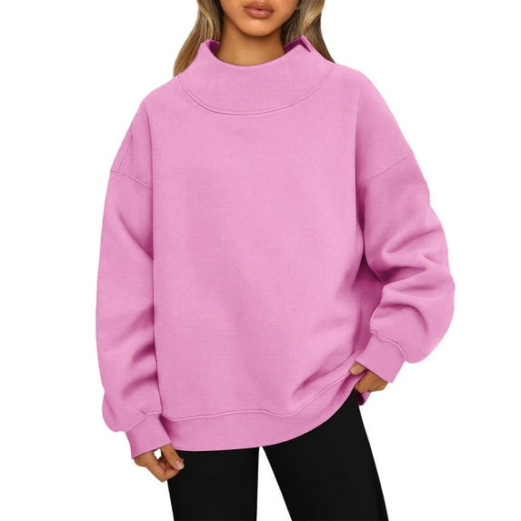 Lumtrix Mock Neck Sweatshirt Women Trendy Turtleneck Tops Cute Pullover Sweatshirts No Hood Winter Fashion Clothing Fall Long Sleeve Sweater Pink L
