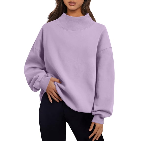 Lumtrix Mock Neck Sweatshirt Women Trendy Turtleneck Tops Cute Pullover Sweatshirts No Hood Winter Fashion Clothing Fall Long Sleeve Sweater Purple L
