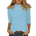 thumbnail image 1 of Lumtrix Mock Neck Tops for Women 3/4 Sleeve Basic Cute Fall Shirts Dressy Casual Lightweight Work Blouse Undershirt Plain Loose Fit Tunic Light Blue XL, 1 of 6