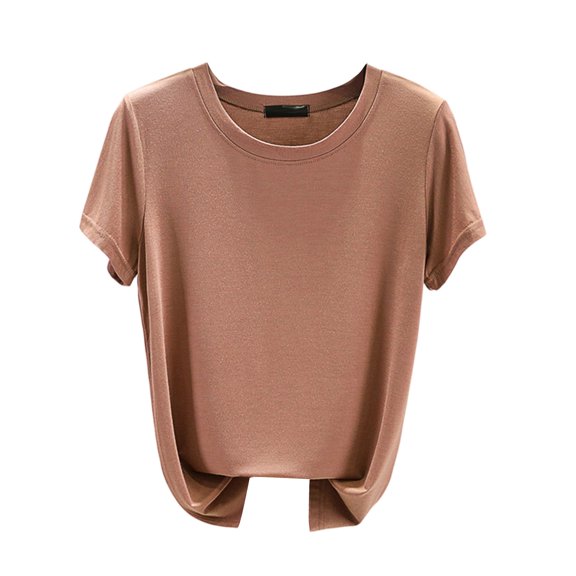 Lumtrix Modal T Shirt for Women Crew Neck Short Sleeve Solid Color Tops Soft Basic Tees Comfy Blouse Shirts Lounge Sleepshirts Light Brown M