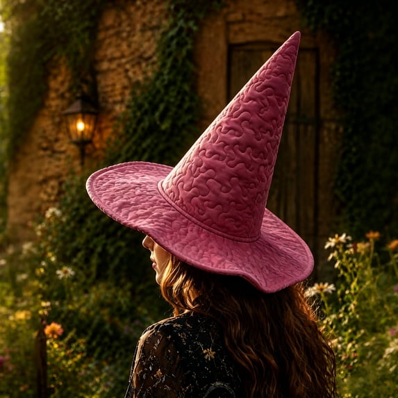 Lumtrix Oversize Ruched Wide Brim Witch Hat Halloween Decorations Costume Hat for Party Soft Skin-Friendly Textured Pointed Caps Party Decor Pink One Size