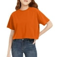 thumbnail image 1 of Lumtrix Girls Summer Crop Tops Kids Fashion Oversized Crew Neck Cropped Short Sleeve T Shirts Basic Tees Size 2-14 Years Orange 160, 1 of 6