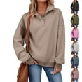 thumbnail image 1 of Lumtrix Oversized Sweatshirt for Women Quarter Button up Stand Collar Long Sleeve Pullover Sweatshirts Henley Neck Pullover Tops Trendy Black _EF06 L, 1 of 4