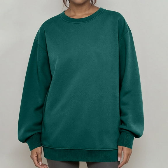 Lumtrix Oversized Sweatshirts Women Long Sleeve Crewneck Sweatshirt Trendy Casual Pullover Tops Fall Winter Clothes 2025 Dark Green L