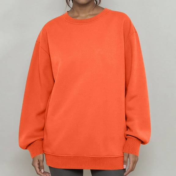 Lumtrix Oversized Sweatshirts Women Long Sleeve Crewneck Sweatshirt Trendy Casual Pullover Tops Fall Winter Clothes 2025 Orange L