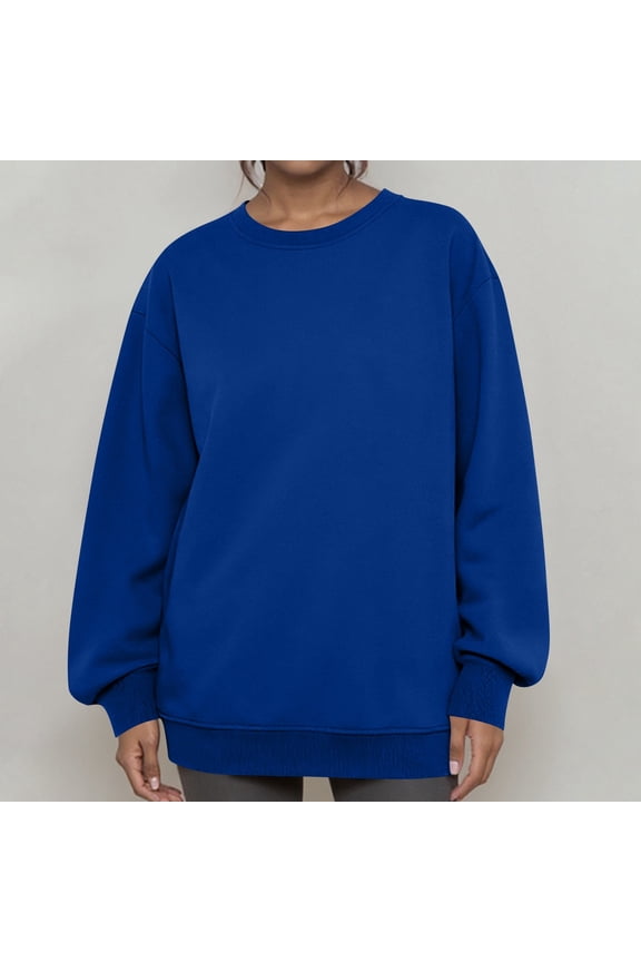 Oversized Sweatshirts Women Long Sleeve Crewneck Sweatshirt Trendy Casual Pullover Tops Fall Winter Clothes 2025 Royal Blue 2XL