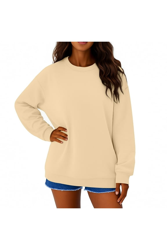 Oversized Sweatshirts for Women Cotton Long Sleeve Casual Tops Crewneck Pullover Sweat Shirts Fall Fashion Clothes Beige L