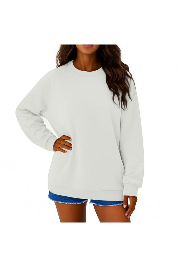 Oversized Sweatshirts for Women Cotton Long Sleeve Casual Tops Crewneck Pullover Sweat Shirts Fall Fashion Clothes White M