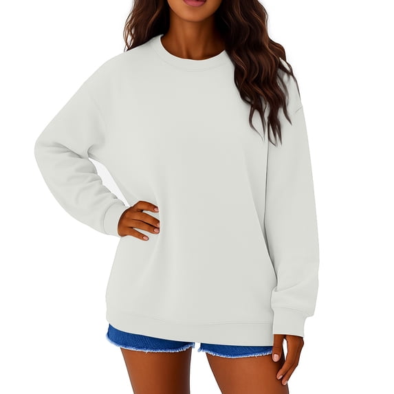 Lumtrix Oversized Sweatshirts for Women Cotton Long Sleeve Casual Tops Crewneck Pullover Sweat Shirts Fall Fashion Clothes White XL