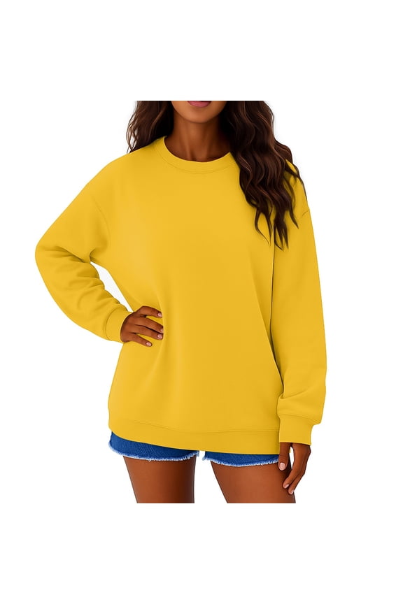 Oversized Sweatshirts for Women Cotton Long Sleeve Casual Tops Crewneck Pullover Sweat Shirts Fall Fashion Clothes Yellow 2XL