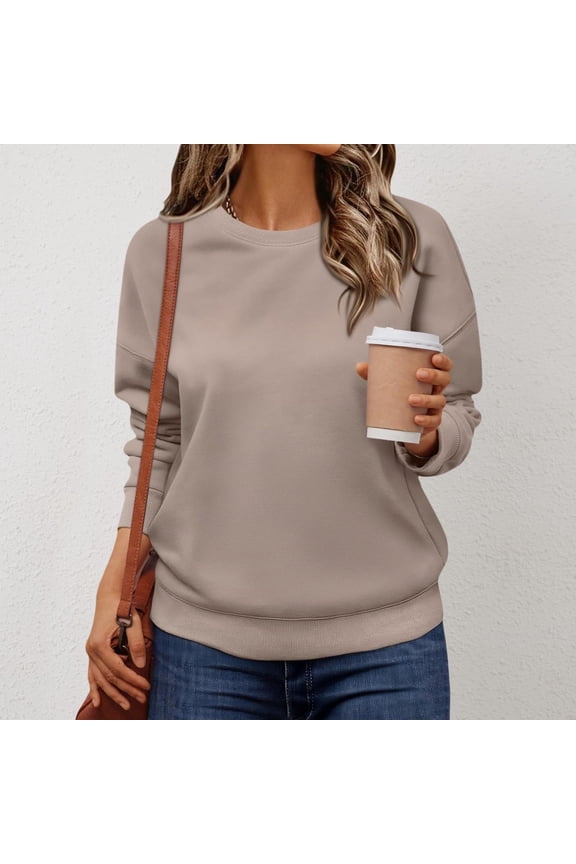 Oversized Sweatshirts for Women Cotton Long Sleeve Tops Crewneck Pullover Sweat Shirts Fall Clothes Fashion 2025 Camel L