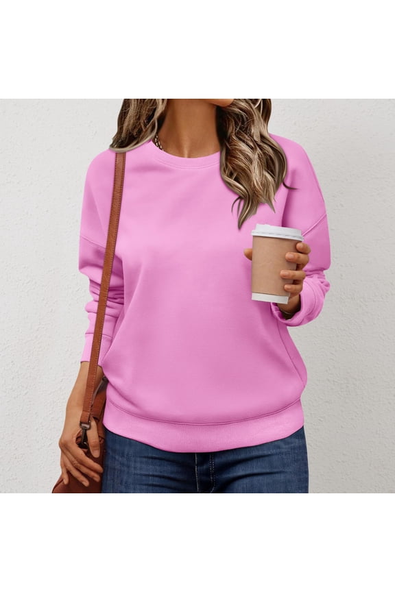 Oversized Sweatshirts for Women Cotton Long Sleeve Tops Crewneck Pullover Sweat Shirts Fall Clothes Fashion 2025 Hot Pink 2XL