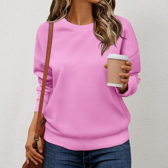 Lumtrix Oversized Sweatshirts for Women Cotton Long Sleeve Tops Crewneck Pullover Sweat Shirts Fall Clothes Fashion 2025 Hot Pink L