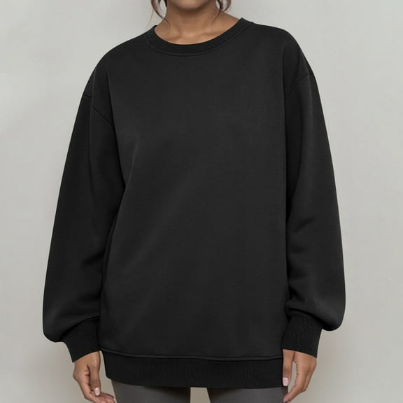 Lumtrix Oversized Sweatshirts for Women No Hood Crewneck Loose Fit Fleece Pullover Tops Fashion Fall Clothes 2026 Black L