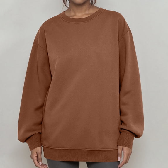 Lumtrix Oversized Sweatshirts for Women No Hood Crewneck Loose Fit Fleece Pullover Tops Fashion Fall Clothes 2026 Brown XL